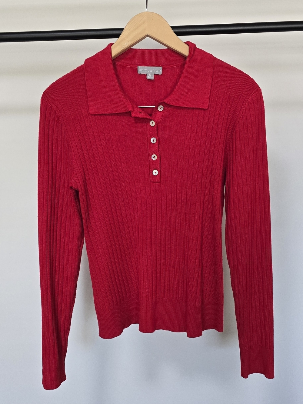 Revolution Bright Red Ribbed Long-Sleeve Polo Top